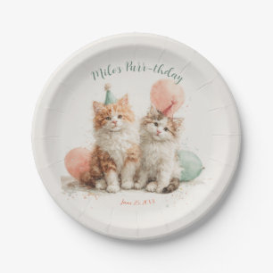 Cute Watercolor Kitten Pawty Cat Birthday Paper Plate
