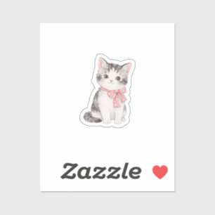 Cute Watercolor Kitten Pink Polka Dot Ribbon Cat