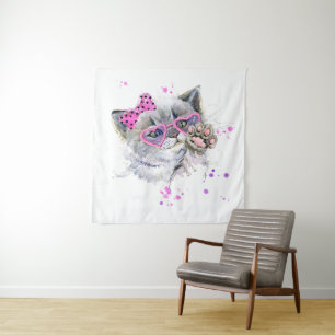 Cute Watercolor Kitten Tapestry