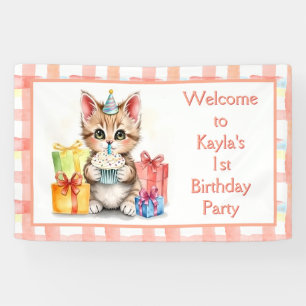 Cute Watercolor Kitten Themed Birthday  Banner