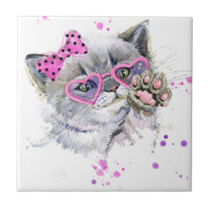 Cute Watercolor Kitten Tile