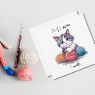 Cute watercolor kitten with yarns custom name Card
