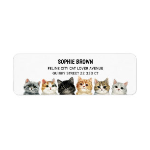 Cute Watercolor Kittens Feline Art Return Address 