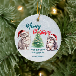 Cute watercolor kitty cat Santa  Merry Christmas  Ceramic Ornament