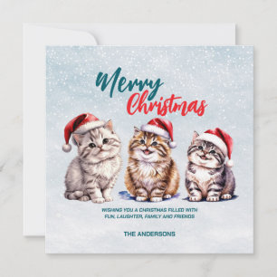 Cute watercolor kitty cat Santa  Merry Christmas  Holiday Card