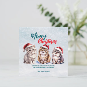 Cute watercolor kitty cat Santa  Merry Christmas  Thank You Card