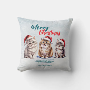 Cute watercolor kitty cat Santa Merry Christmas Throw Pillow