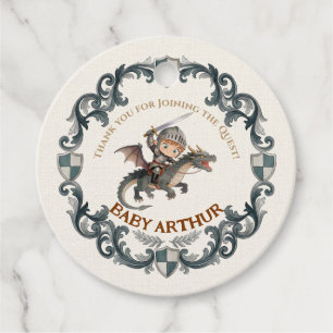 Cute Watercolor Knight Castle Boys Baby Shower Favour Tags