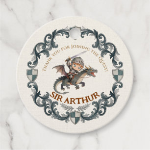 Cute Watercolor Knight Castle Boys First Birthday Favour Tags