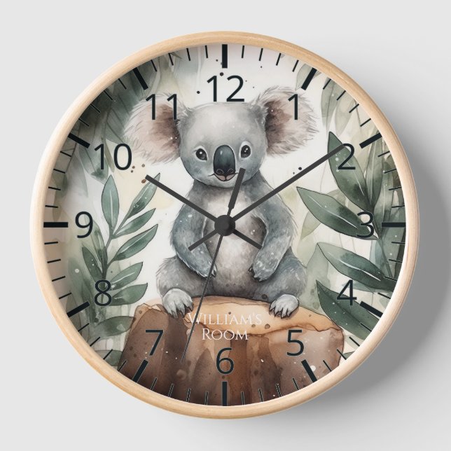 Cute watercolor Koala clock, Personalisable Clock (Front)