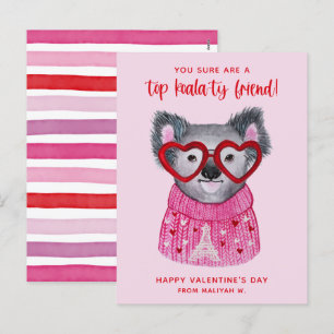 Cute Watercolor Koala Kids Postcard Size Valentine