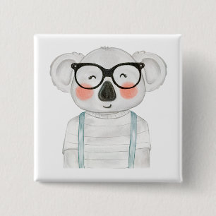 Cute Watercolor Koala with Glasses 2 Inch Square Button