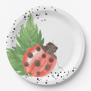Cute Watercolor Ladybug with Polka Dots Paper Plate