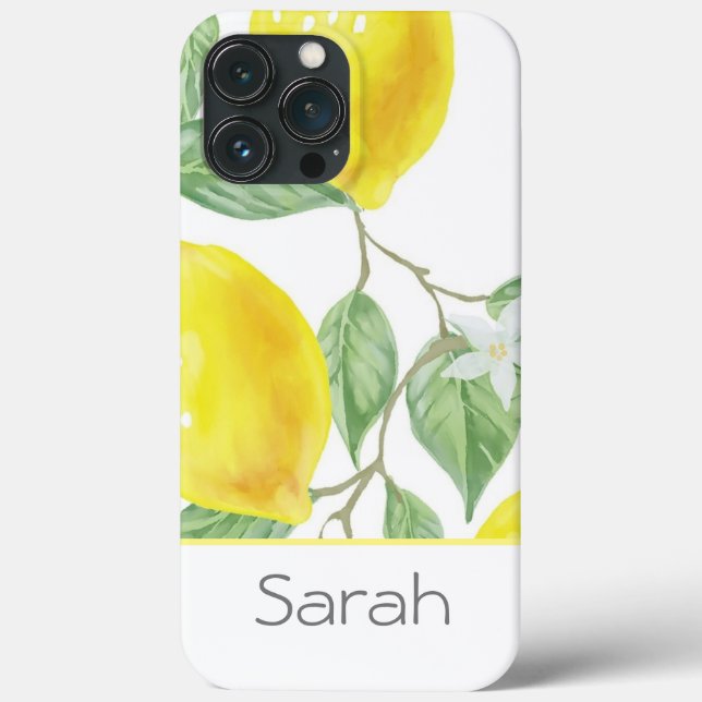 Cute Watercolor Leaves Lemon Monogrammed Case-Mate iPhone Case (Back)