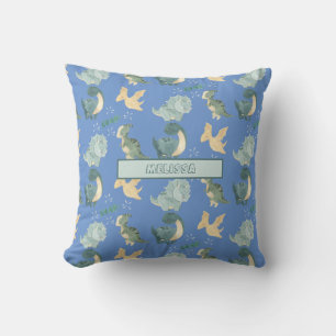 Cute Watercolor Light Blue Dinosaur Pattern Throw Pillow