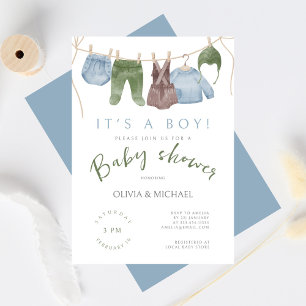 Cute Watercolor Little Boy Clothes Baby Shower Invitation