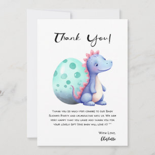 Cute Watercolor Little Dinosaur Baby Shower Thank You Card