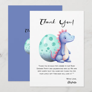 Cute Watercolor Little Dinosaur Baby Shower  Thank You Card