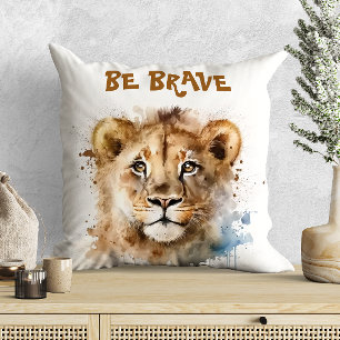 Cute Watercolor Little Lion Motivation Throw Pillow