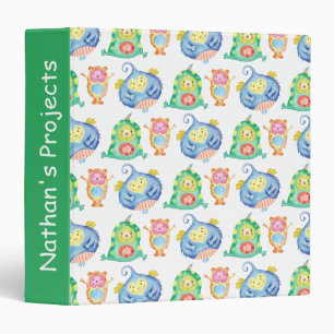 Cute Watercolor Little Monsters Pattern Name Binder
