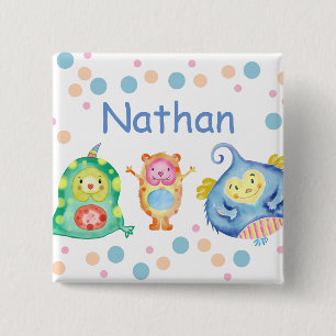 Cute Watercolor Little Monsters Personalised 2 Inch Square Button