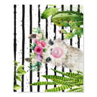Cute Watercolor Llama | Floral Cactus & Stripes
