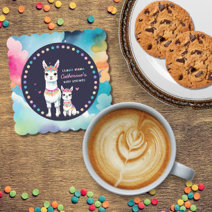 Cute Watercolor Llama Mama Mexican Baby Shower Paper Coaster