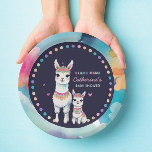 Cute Watercolor Llama Mama Mexican Baby Shower Paper Plate