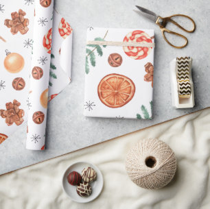 Cute Watercolor Lollipops Jingle Bells Christmas Wrapping Paper
