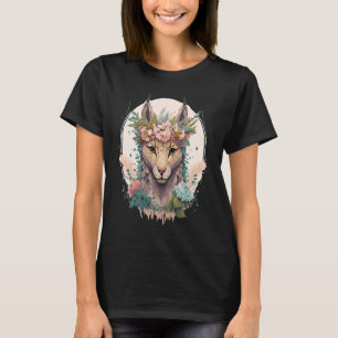 Cute Watercolor Lynx Flower Crown Floral Feline T-Shirt