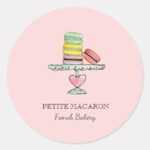 Cute Watercolor Macarons pink bakery  Classic Round Sticker