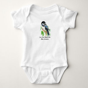 Cute Watercolor Magpie Bird Here for Snacks Baby Bodysuit