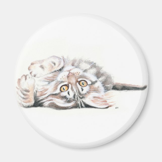 Cute Watercolor Maine Coon Kitty Magnet (Front)