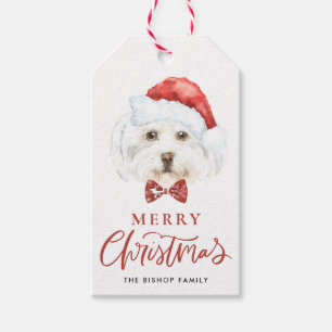 Cute Watercolor Maltese Santa Merry Christmas Gift Tags
