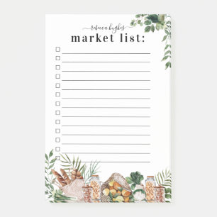 Cute Watercolor Market Shopping List   Monogram Post-it Notes
