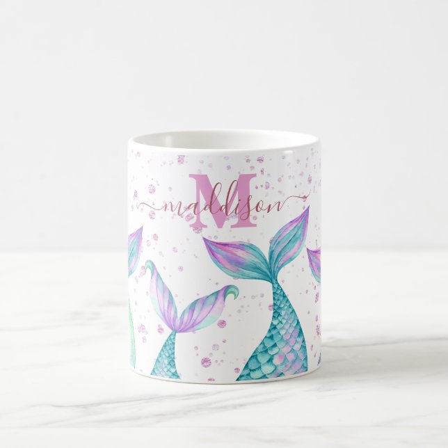 Cute Watercolor Mermaid Monogrammed Coffee Mug (Center)
