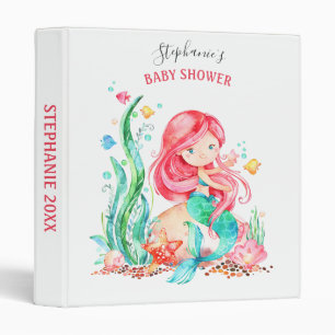 Cute Watercolor Mermaid Under the Sea Baby Shower Binder