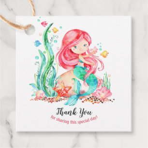 Cute Watercolor Mermaid Under the Sea Baby Shower Favour Tags