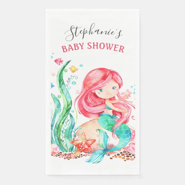 Cute Watercolor Mermaid Under the Sea Baby Shower Napkin (Front)