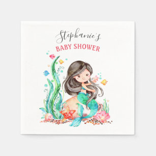 Cute Watercolor Mermaid Under the Sea Baby Shower  Napkin