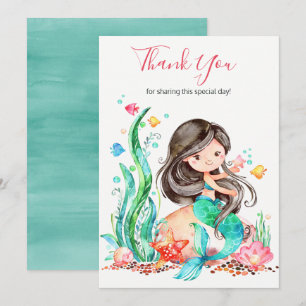 Cute Watercolor Mermaid Under the Sea Baby Shower Thank You Card