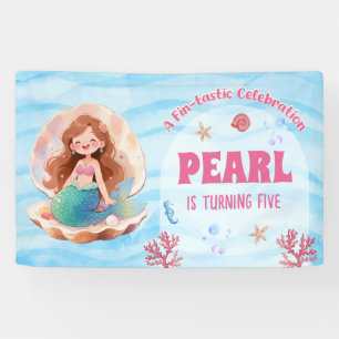 Cute Watercolor Mermaid Under the Sea Birthday Banner