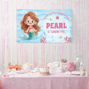 Cute Watercolor Mermaid Under the Sea Birthday Banner