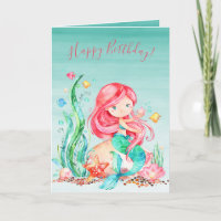 Cute Watercolor Mermaid Under the Sea Birthday Car