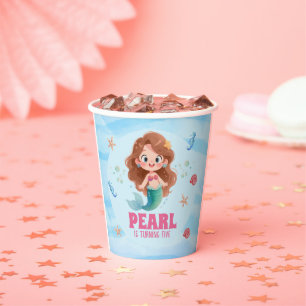 Cute Watercolor Mermaid Under the Sea Birthday Paper Cups