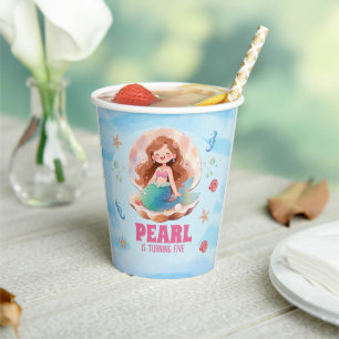 Cute Watercolor Mermaid Under the Sea Birthday Paper Cups