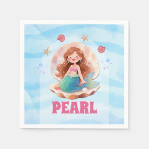 Cute Watercolor Mermaid Under the Sea Paper Napkin