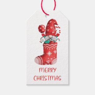 Cute watercolor Merry Christmas Gnome Gift Tags