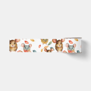Cute Watercolor Mice and Autumn Leaves Pattern Grosgrain Ribbon
