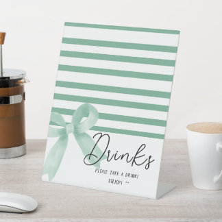 Cute Watercolor Mint Bow Baby Shower Drinks Pedestal Sign